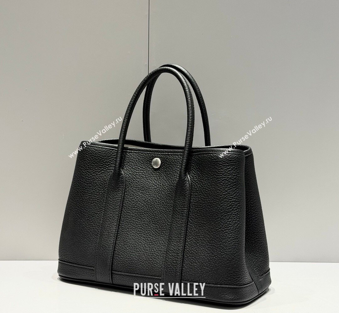 Hermes Garden Party Bag 30cm in Grained Leather Black/Silver 2026 (Half Handmade) (FL-260131008)