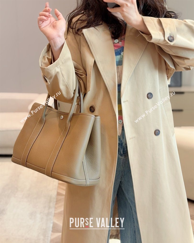 Hermes Garden Party Bag 36cm in Grained Leather Elephant Grey 2026 (Half Handmade) (FL-260131010)
