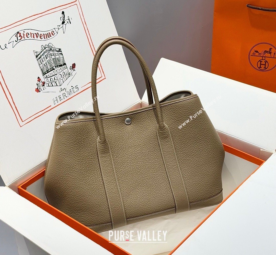 Hermes Garden Party Bag 36cm in Grained Leather Elephant Grey 2026 (Half Handmade) (FL-260131010)