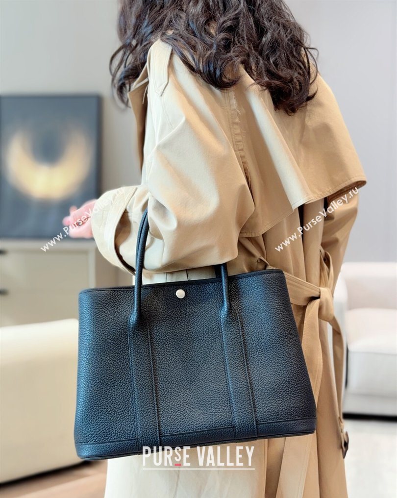Hermes Garden Party Bag 36cm in Grained Leather Black/Silver 2026 (Half Handmade) (FL-260131011)
