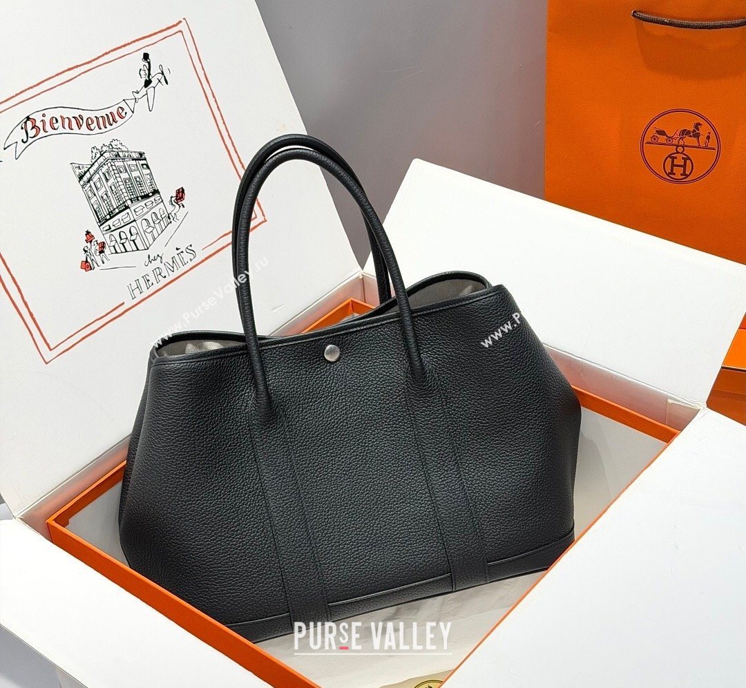 Hermes Garden Party Bag 36cm in Grained Leather Black/Silver 2026 (Half Handmade) (FL-260131011)