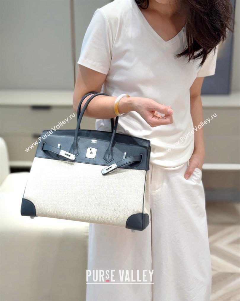 Hermes Birkin 35cm Bag in Canvas and Swift Calfskin Leather Slate Grey/Silver 2026 (FL-260131016)