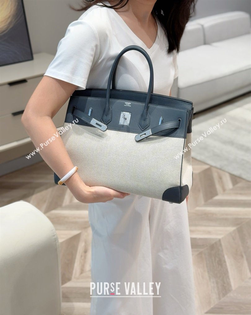 Hermes Birkin 35cm Bag in Canvas and Swift Calfskin Leather Slate Grey/Silver 2026 (FL-260131016)