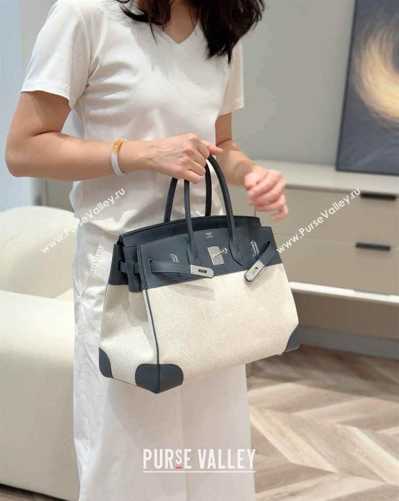 Hermes Birkin 35cm Bag in Canvas and Swift Calfskin Leather Slate Grey/Silver 2026 (FL-260131016)