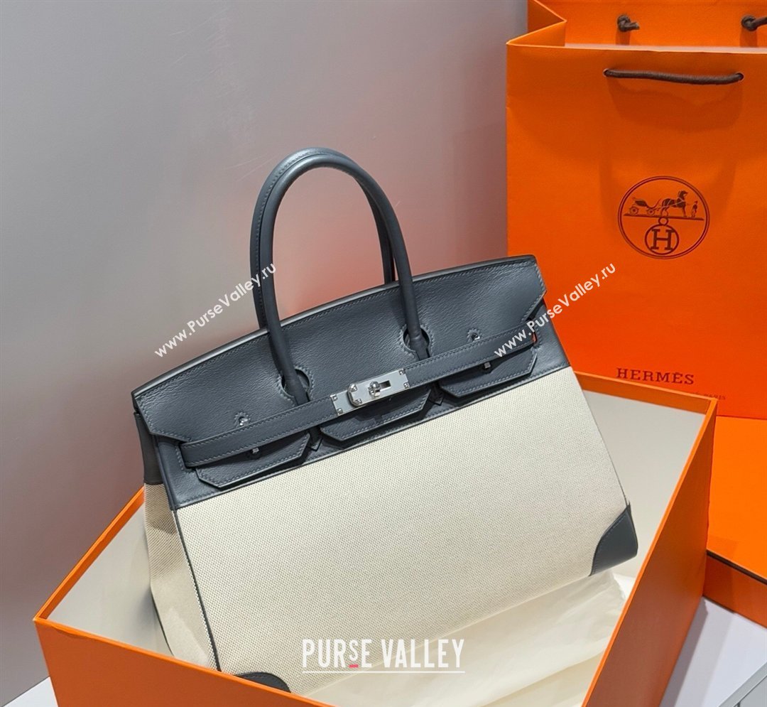 Hermes Birkin 35cm Bag in Canvas and Swift Calfskin Leather Slate Grey/Silver 2026 (FL-260131016)