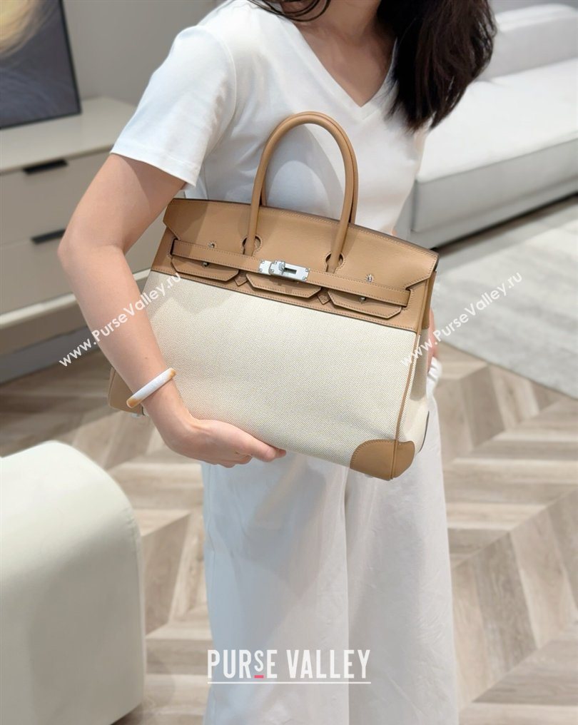 Hermes Birkin 35cm Bag in Canvas and Swift Calfskin Leather Milk Tea 2026 (FL-260131018)