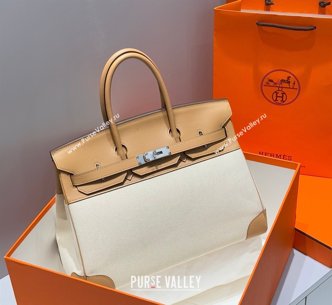 Hermes Birkin 35cm Bag in Canvas and Swift Calfskin Leather Milk Tea 2026 (FL-260131018)