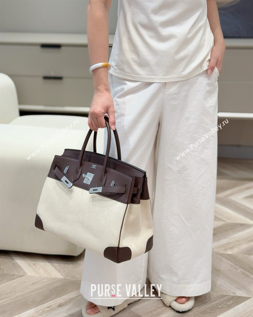 Hermes Birkin 35cm Bag in Canvas and Swift Calfskin Leather Ebony 2026 (FL-260131019)