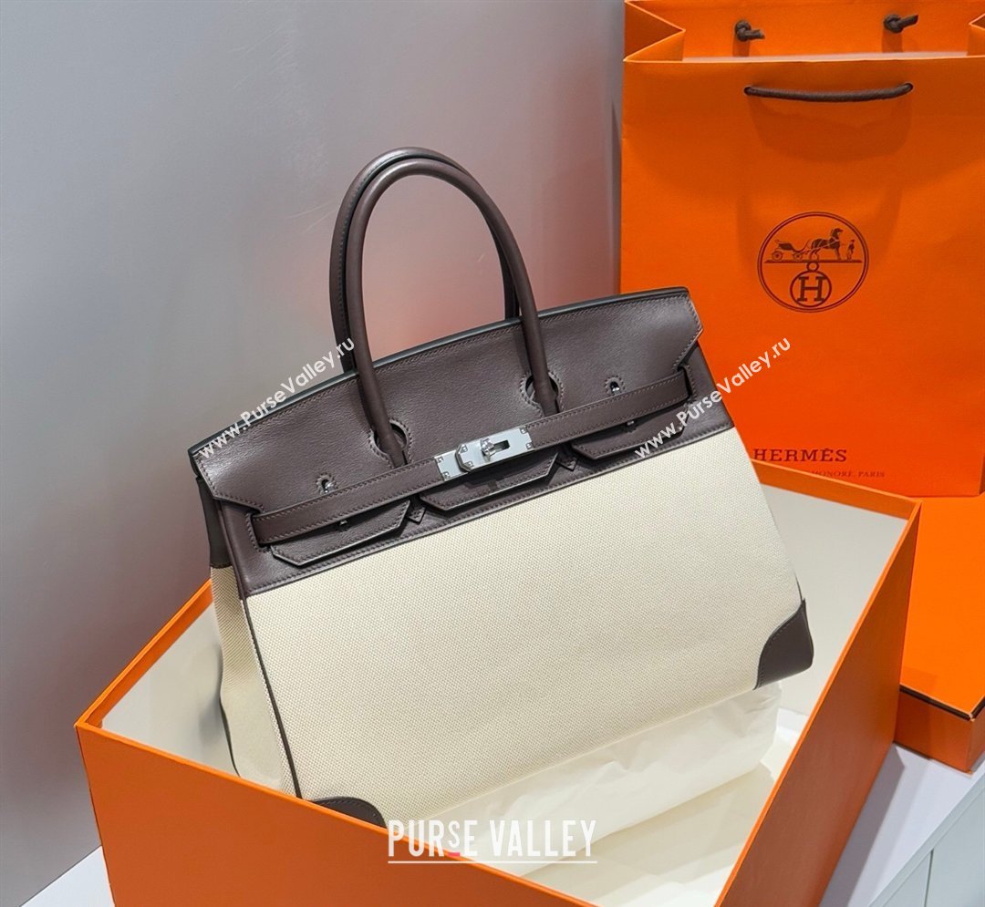 Hermes Birkin 35cm Bag in Canvas and Swift Calfskin Leather Ebony 2026 (FL-260131019)