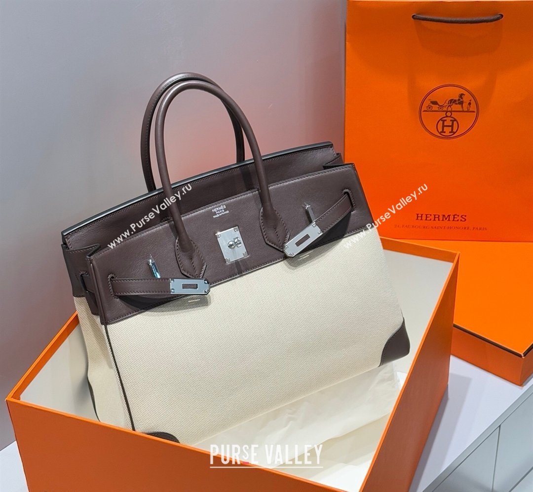 Hermes Birkin 35cm Bag in Canvas and Swift Calfskin Leather Ebony 2026 (FL-260131019)