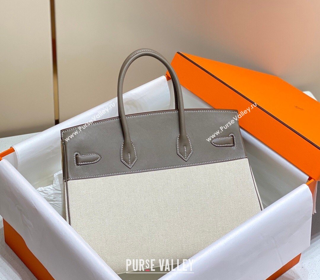 Hermes Birkin 35cm Bag in Canvas and Swift Calfskin Leather Elephant Grey 2026 (FL-260131020)