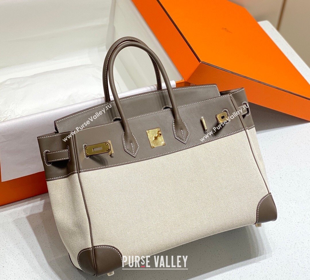 Hermes Birkin 35cm Bag in Canvas and Swift Calfskin Leather Elephant Grey 2026 (FL-260131020)