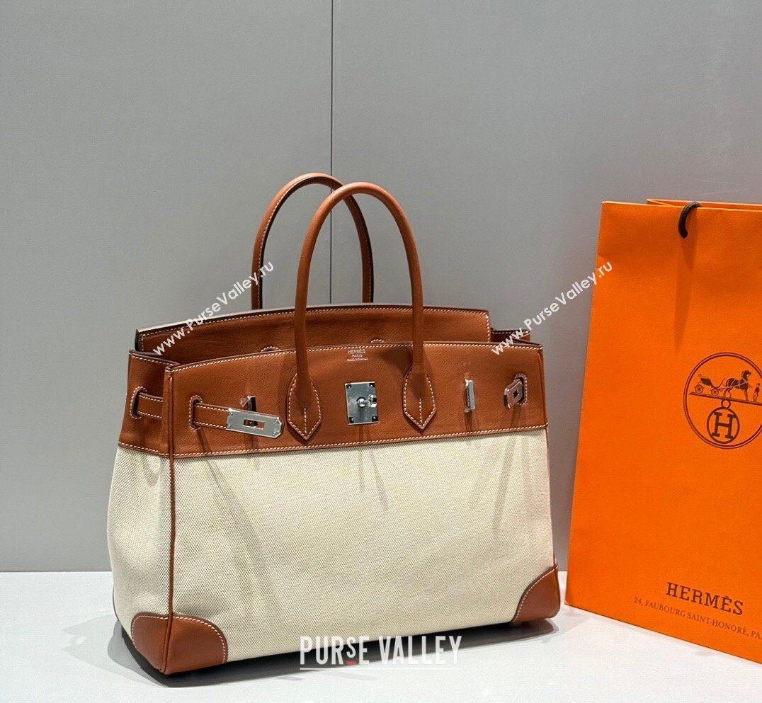 Hermes Birkin 35cm Bag in Canvas and Swift Calfskin Leather Brown/Silver 2026 (FL-260131021)