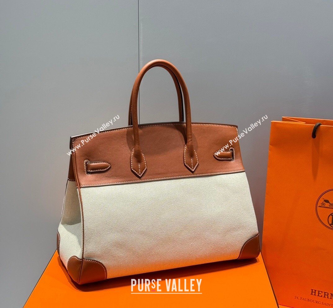 Hermes Birkin 35cm Bag in Canvas and Swift Calfskin Leather Brown/Silver 2026 (FL-260131021)