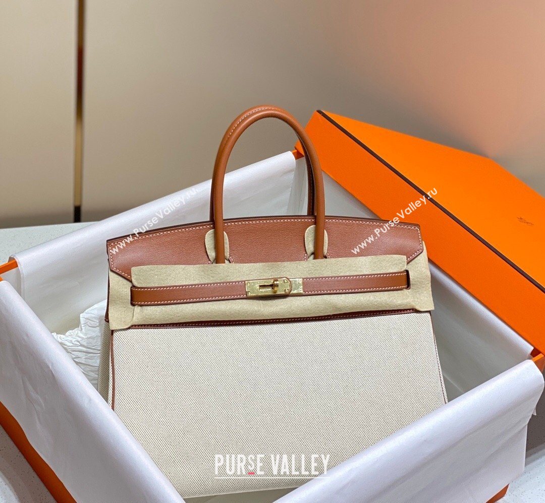 Hermes Birkin 35cm Bag in Canvas and Swift Calfskin Leather Brown/Gold 2026 (FL-260131022)