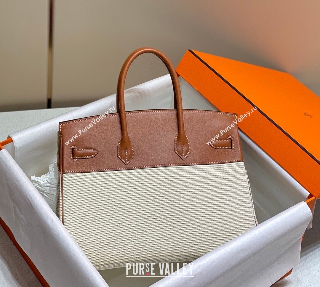 Hermes Birkin 35cm Bag in Canvas and Swift Calfskin Leather Brown/Gold 2026 (FL-260131022)