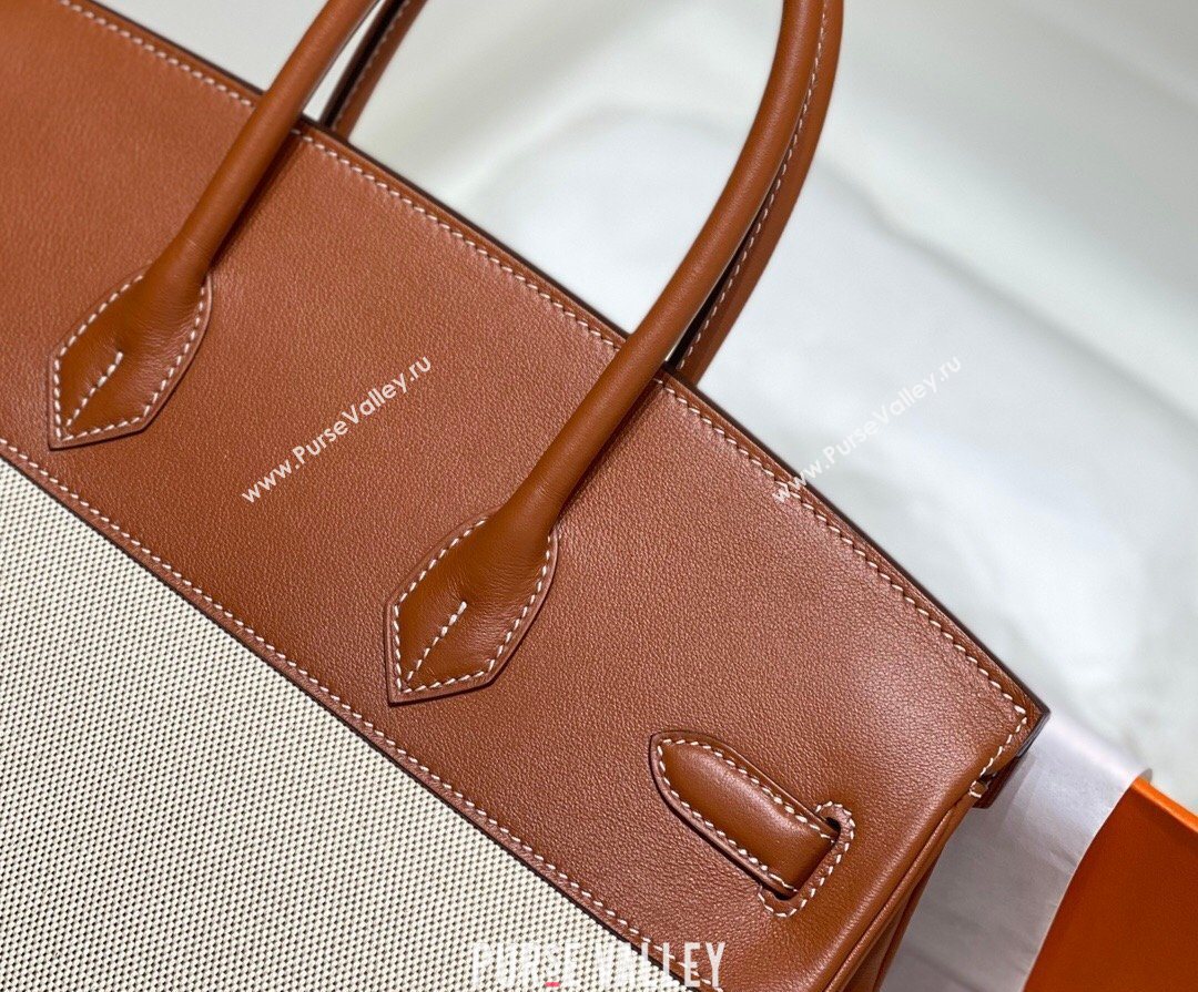 Hermes Birkin 35cm Bag in Canvas and Swift Calfskin Leather Brown/Gold 2026 (FL-260131022)
