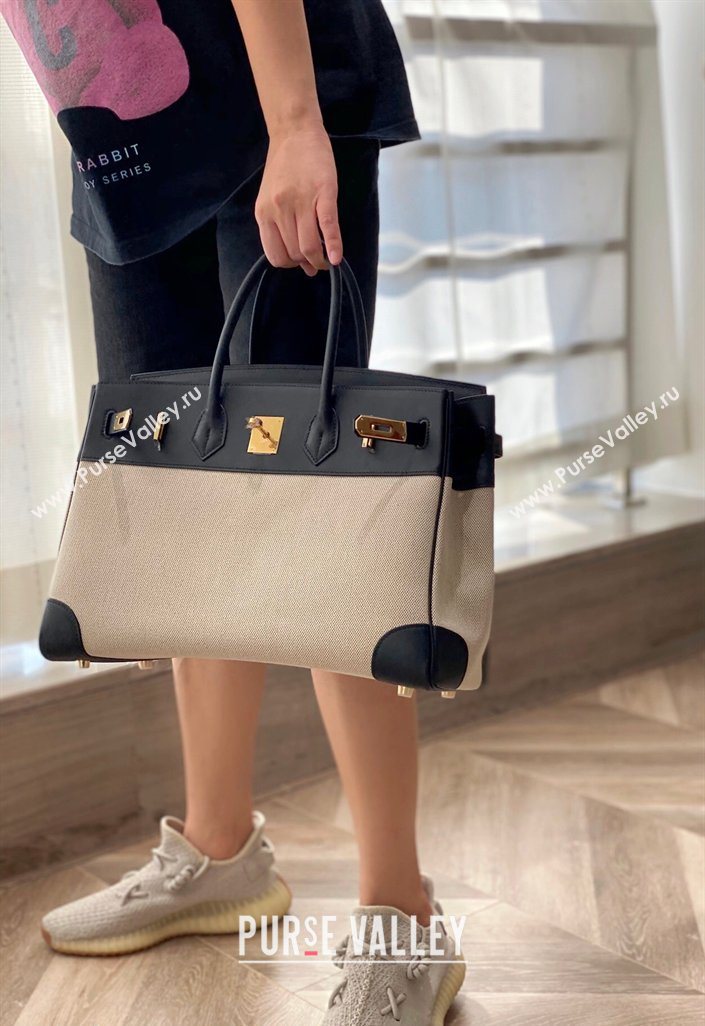 Hermes Birkin 35cm Bag in Canvas and Swift Calfskin Leather Black/Gold 2026 (FL-260131023)