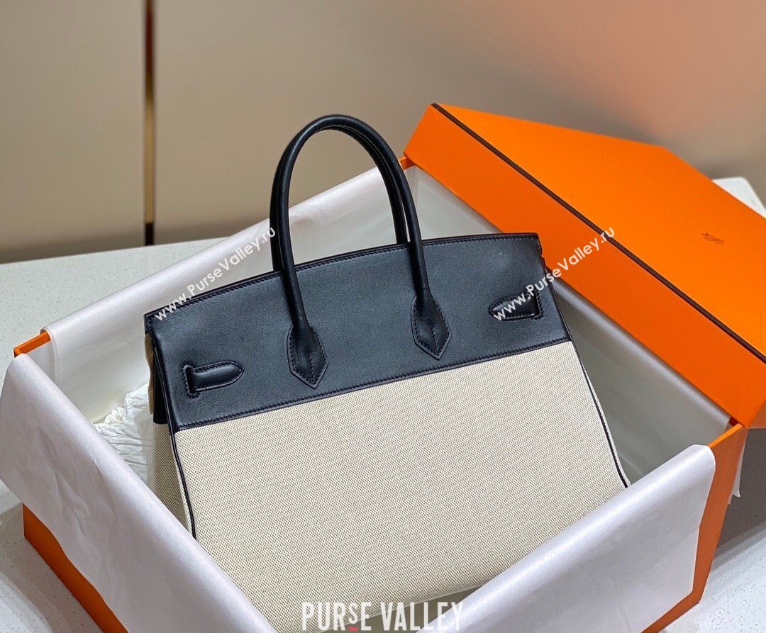 Hermes Birkin 35cm Bag in Canvas and Swift Calfskin Leather Black/Gold 2026 (FL-260131023)
