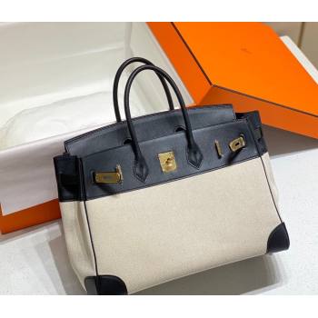 Hermes Birkin 35cm Bag in Canvas and Swift Calfskin Leather Black/Gold 2026 (FL-260131023)