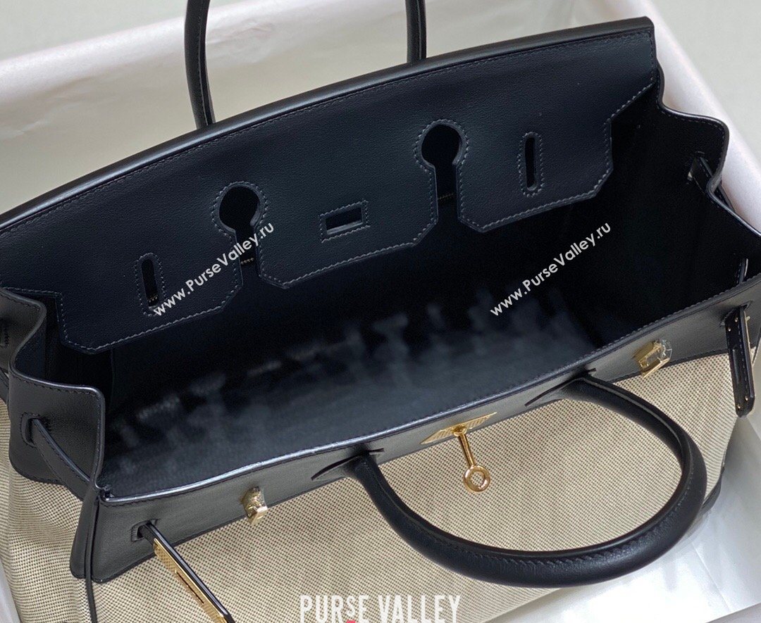 Hermes Birkin 35cm Bag in Canvas and Swift Calfskin Leather Black/Gold 2026 (FL-260131023)