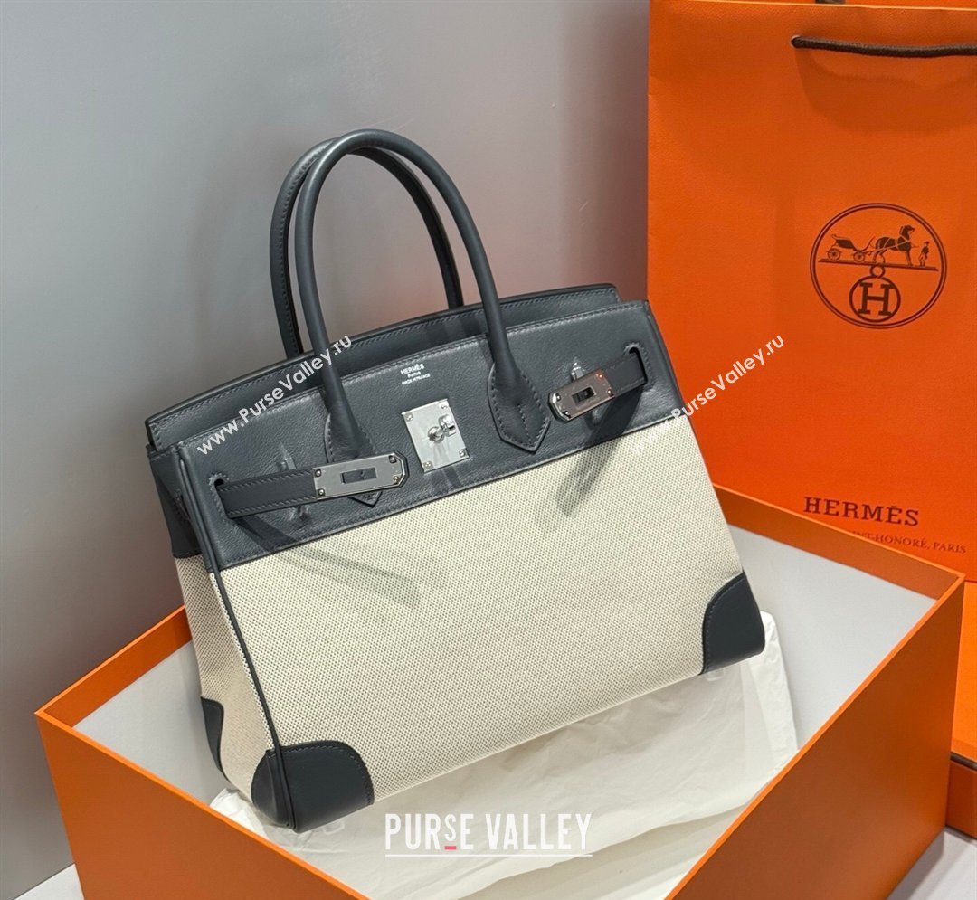 Hermes Birkin 30cm Bag in Canvas and Swift Calfskin Leather Slate Grey/Silver 2026 (FL-260131024)