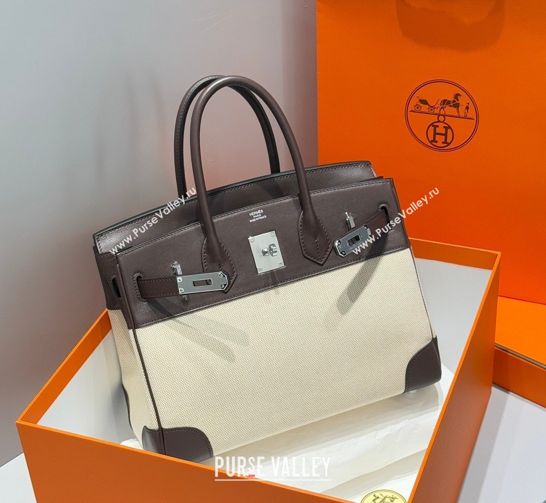 Hermes Birkin 30cm Bag in Canvas and Swift Calfskin Leather Ebony 2026 (FL-260131027)