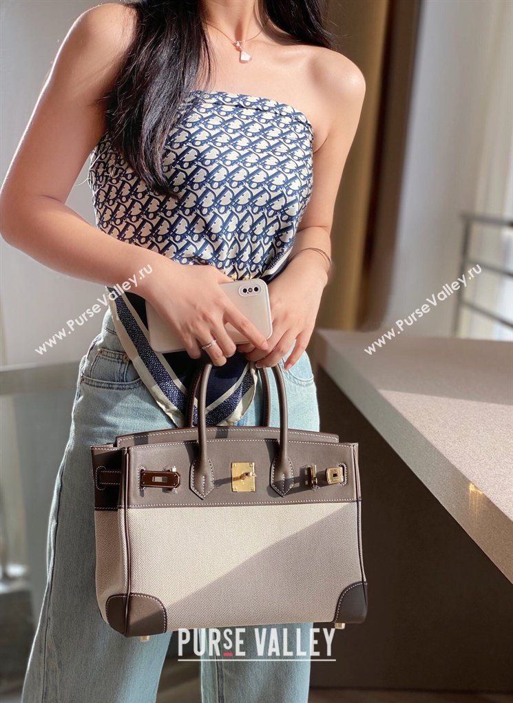 Hermes Birkin 30cm Bag in Canvas and Swift Calfskin Leather Elephant Grey 2026 (FL-260131028)