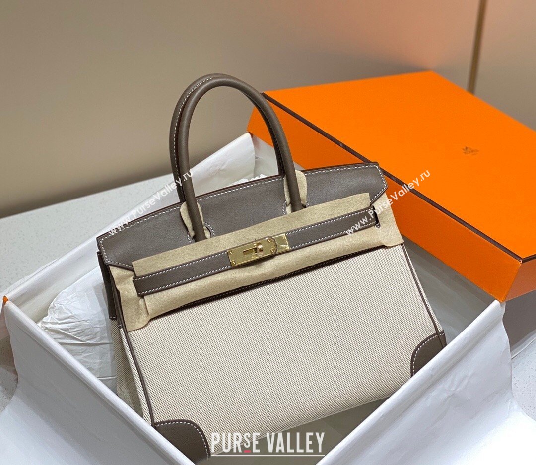 Hermes Birkin 30cm Bag in Canvas and Swift Calfskin Leather Elephant Grey 2026 (FL-260131028)