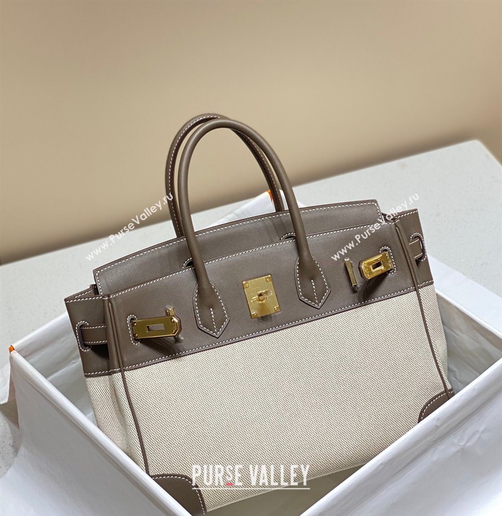 Hermes Birkin 30cm Bag in Canvas and Swift Calfskin Leather Elephant Grey 2026 (FL-260131028)