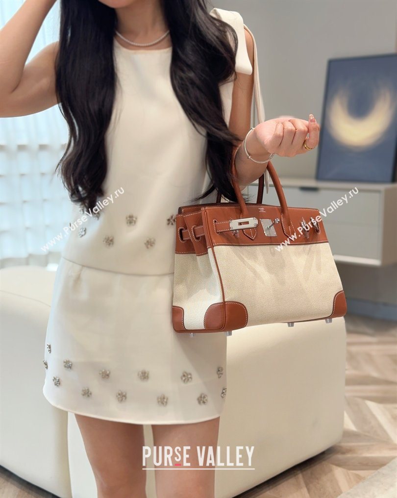 Hermes Birkin 30cm Bag in Canvas and Swift Calfskin Leather Brown/Silver 2026 (FL-260131029)