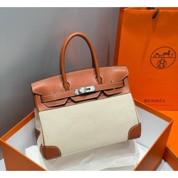 Hermes Birkin 30cm Bag in Canvas and Swift Calfskin Leather Brown/Silver 2026 (FL-260131029)