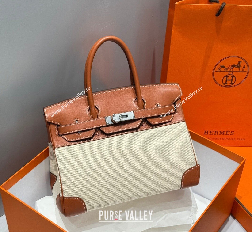 Hermes Birkin 30cm Bag in Canvas and Swift Calfskin Leather Brown/Silver 2026 (FL-260131029)