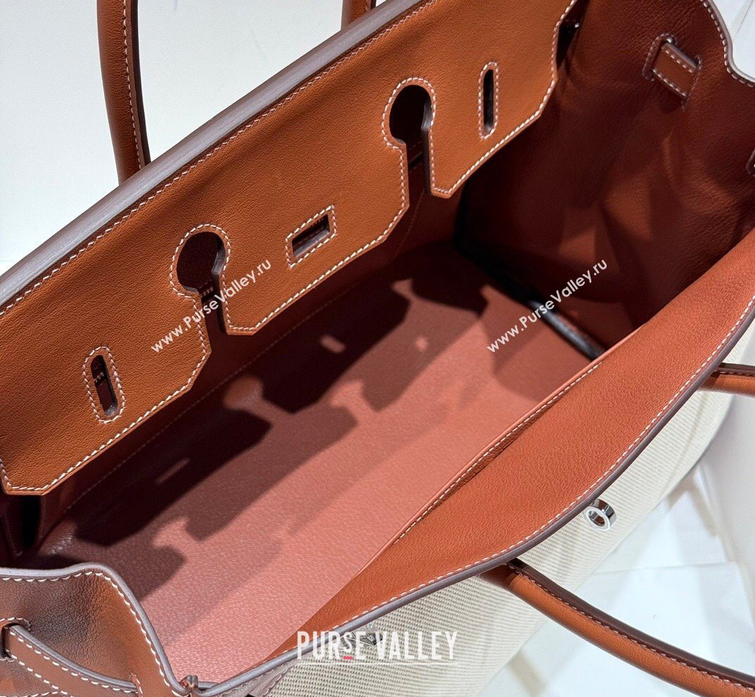 Hermes Birkin 30cm Bag in Canvas and Swift Calfskin Leather Brown/Silver 2026 (FL-260131029)