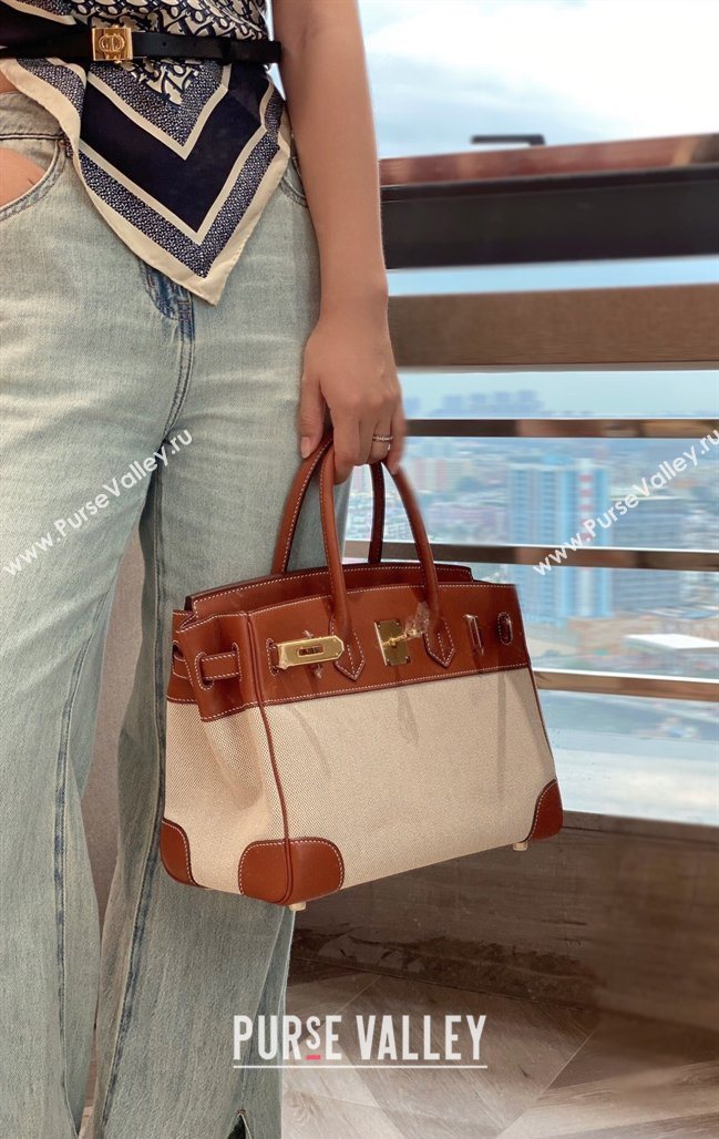 Hermes Birkin 30cm Bag in Canvas and Swift Calfskin Leather Brown/Gold 2026 (FL-260131030)
