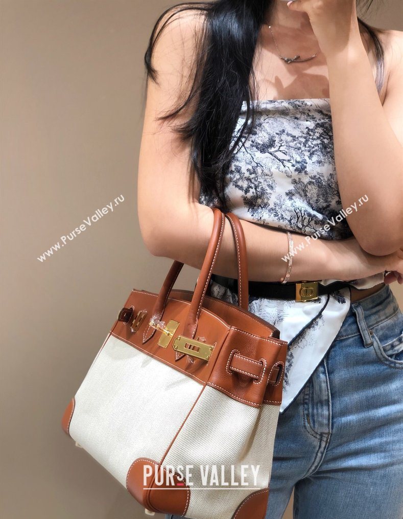 Hermes Birkin 30cm Bag in Canvas and Swift Calfskin Leather Brown/Gold 2026 (FL-260131030)