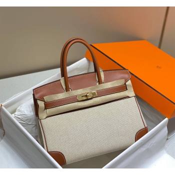 Hermes Birkin 30cm Bag in Canvas and Swift Calfskin Leather Brown/Gold 2026 (FL-260131030)