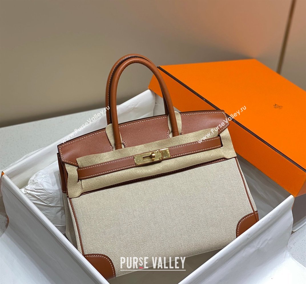 Hermes Birkin 30cm Bag in Canvas and Swift Calfskin Leather Brown/Gold 2026 (FL-260131030)