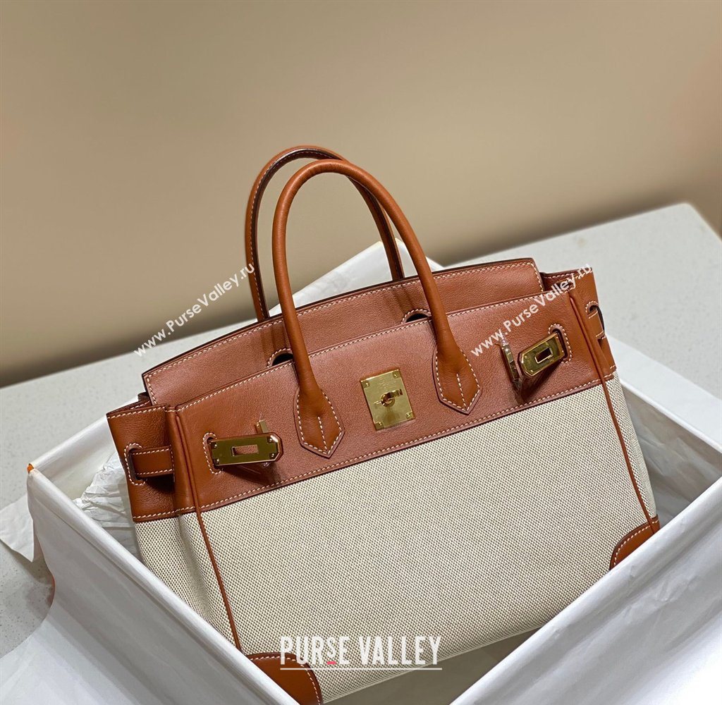 Hermes Birkin 30cm Bag in Canvas and Swift Calfskin Leather Brown/Gold 2026 (FL-260131030)