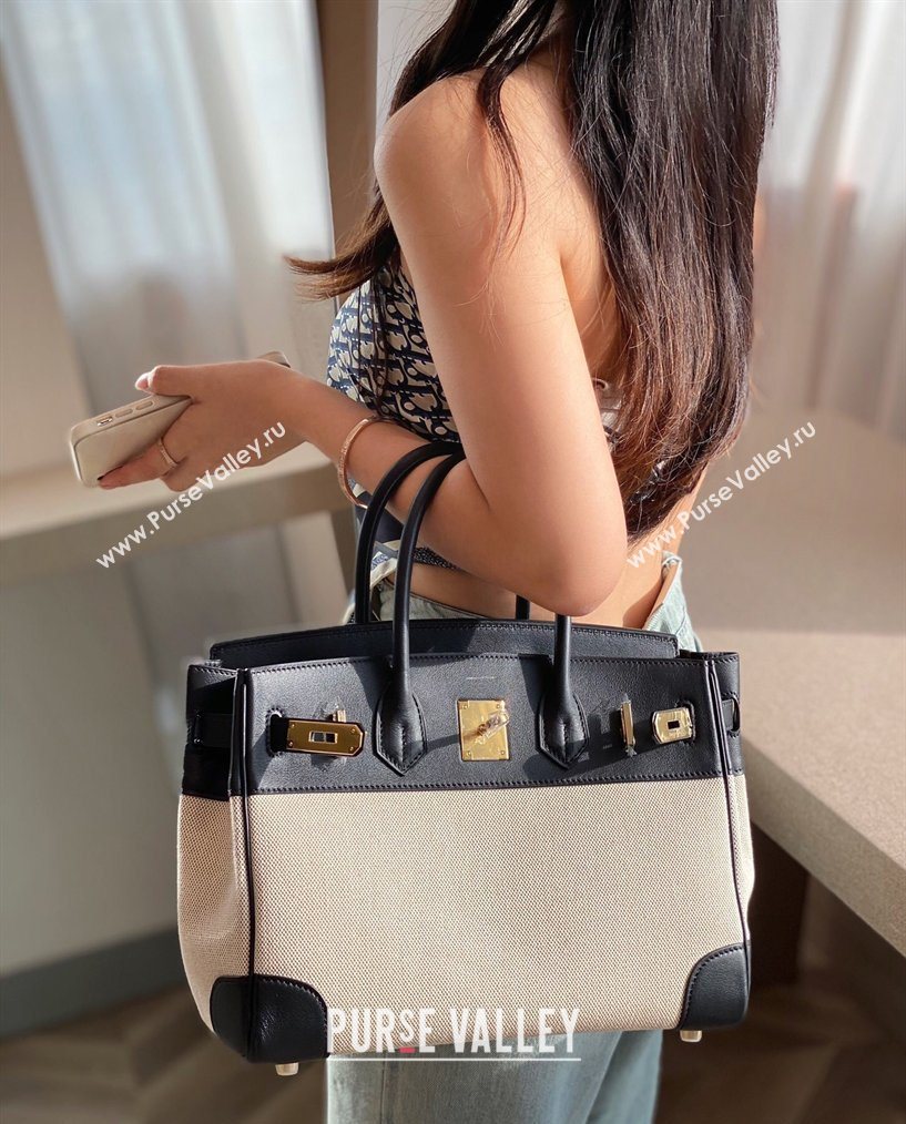 Hermes Birkin 30cm Bag in Canvas and Swift Calfskin Leather Black/Gold 2026 (FL-260131031)