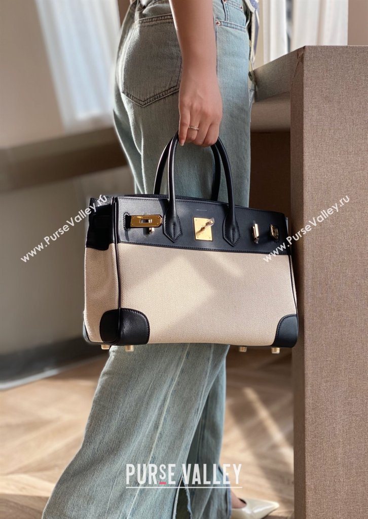 Hermes Birkin 30cm Bag in Canvas and Swift Calfskin Leather Black/Gold 2026 (FL-260131031)