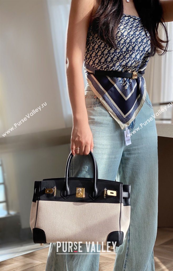 Hermes Birkin 30cm Bag in Canvas and Swift Calfskin Leather Black/Gold 2026 (FL-260131031)