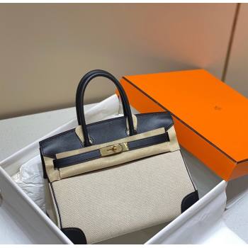 Hermes Birkin 30cm Bag in Canvas and Swift Calfskin Leather Black/Gold 2026 (FL-260131031)