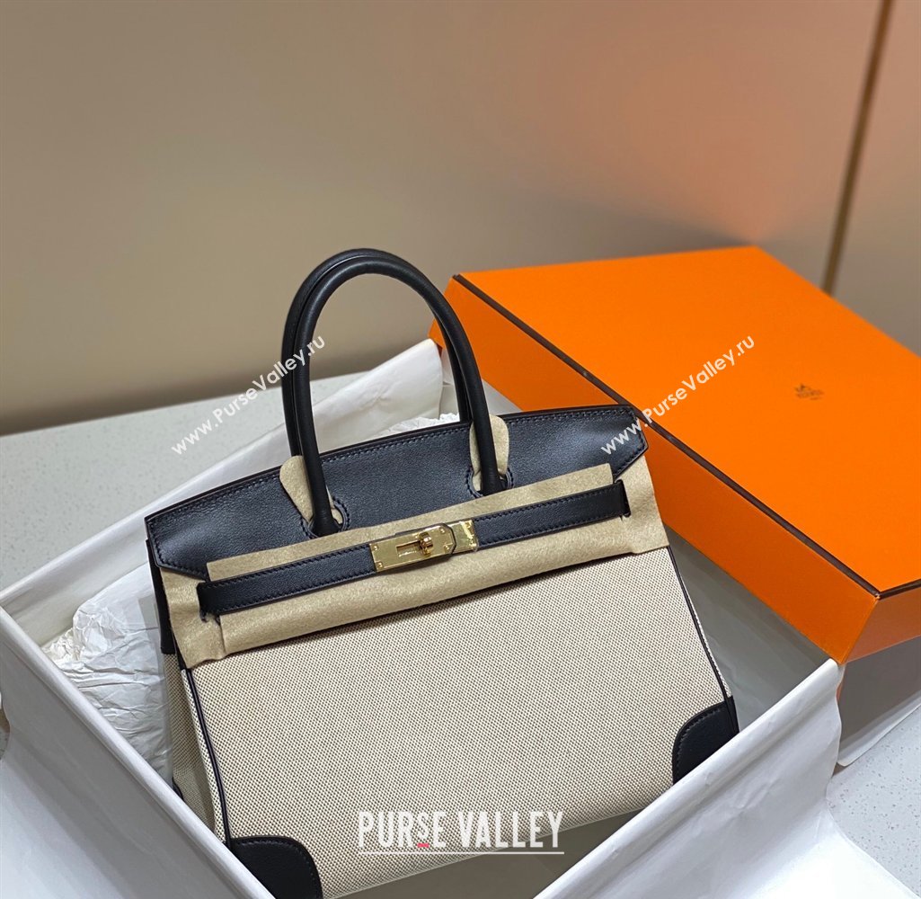 Hermes Birkin 30cm Bag in Canvas and Swift Calfskin Leather Black/Gold 2026 (FL-260131031)