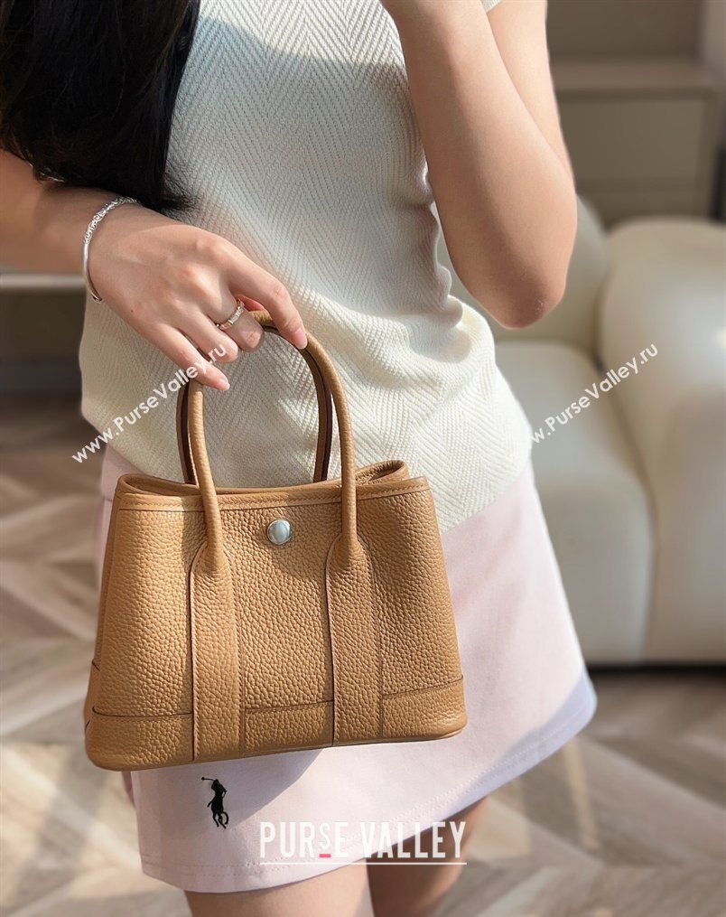 Hermes Garden Party Mini Bag 23cm in Negonda Leather Biscuits/Silver 2026 (Half Handmade) (FL-260131041)