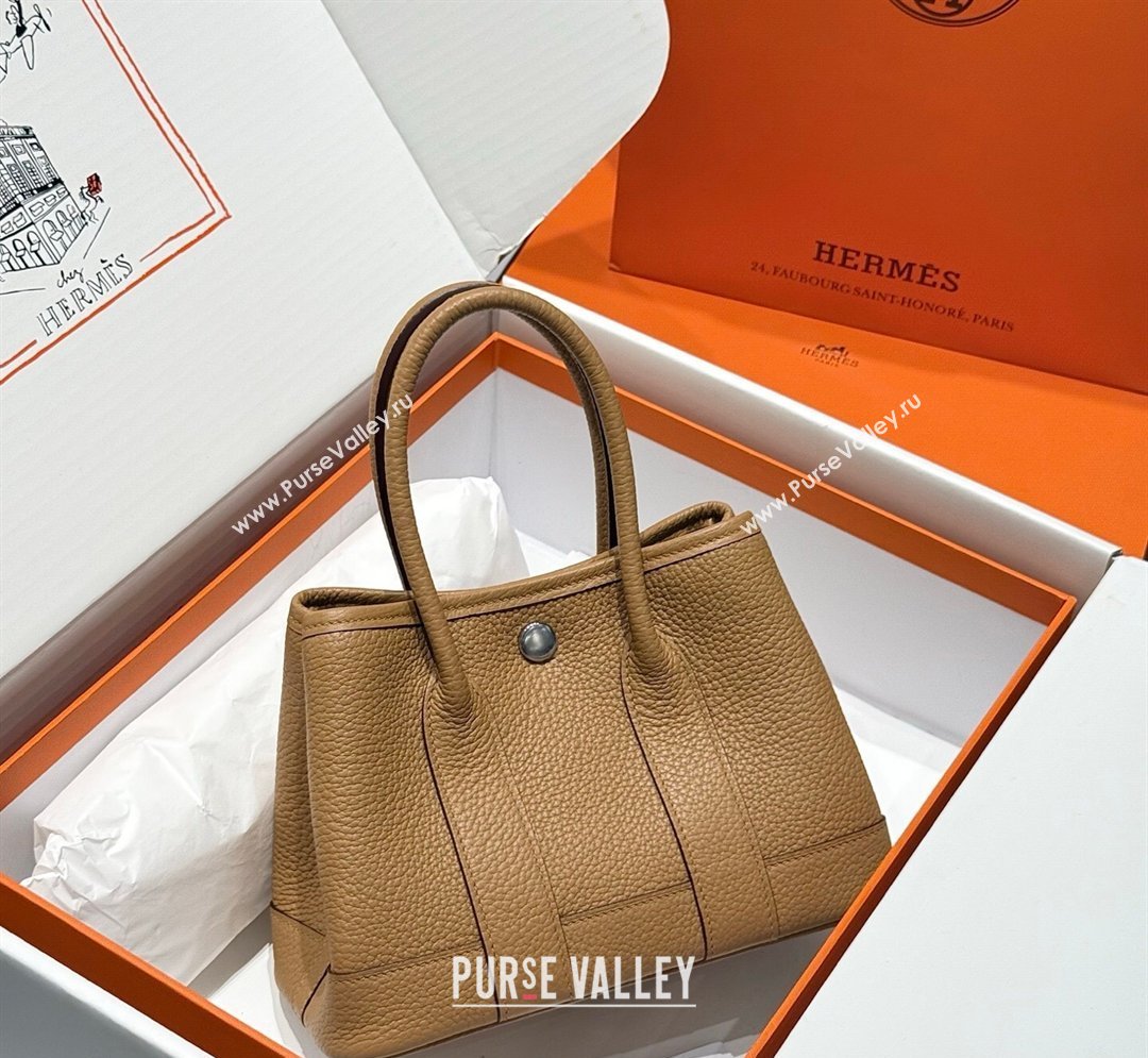 Hermes Garden Party Mini Bag 23cm in Negonda Leather Biscuits/Silver 2026 (Half Handmade) (FL-260131041)