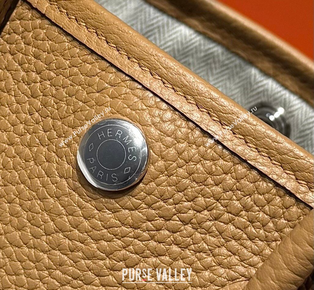 Hermes Garden Party Mini Bag 23cm in Negonda Leather Biscuits/Silver 2026 (Half Handmade) (FL-260131041)