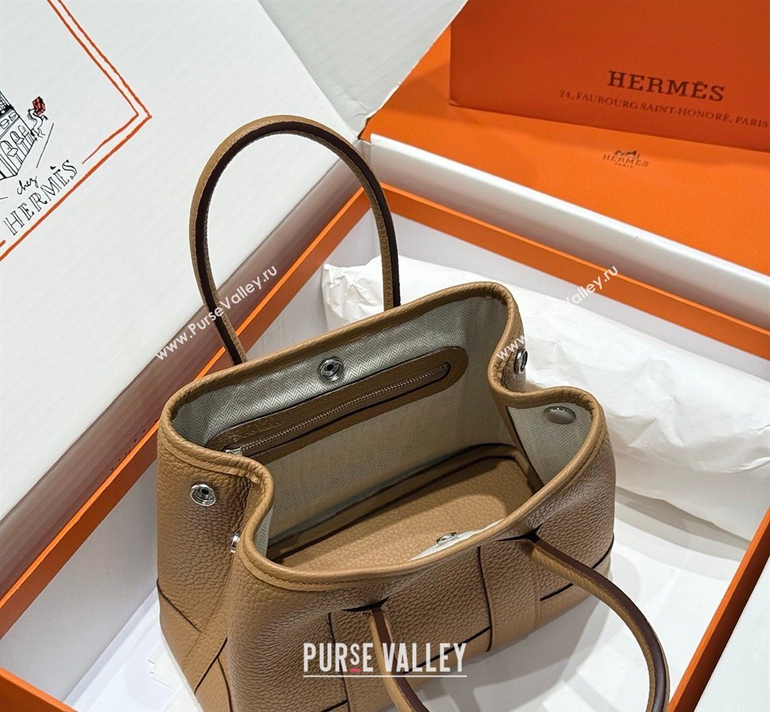 Hermes Garden Party Mini Bag 23cm in Negonda Leather Biscuits/Silver 2026 (Half Handmade) (FL-260131041)