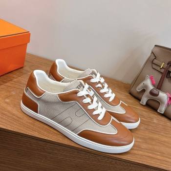 Hermes Match Sneakers in Canvas and Calfskin Leather Grey/Brown 2026 H261863 (XC-260304146)