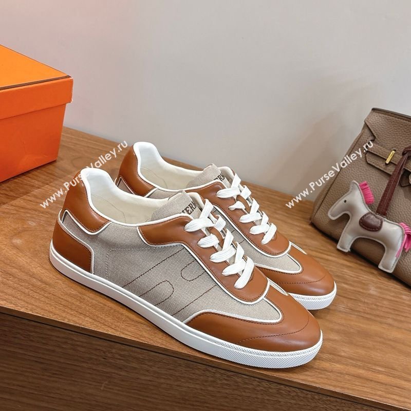 Hermes Match Sneakers in Canvas and Calfskin Leather Grey/Brown 2026 H261863 (XC-260304146)